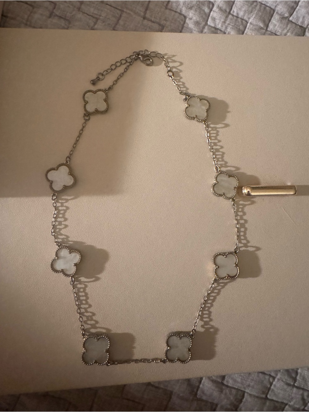 White Clover Motif Station Necklace - Silver Chain